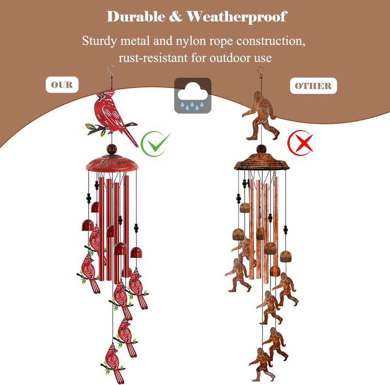 Howarmer for Women Cardinal Wind Chimes for Outside, 35'' Metal Cardinal WindChimes Gifts for Women/Men, Decoration for Outdoor, Home, Garden, Patio, Backyard - Image 4